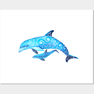 Swirly Dolphin Family Posters and Art